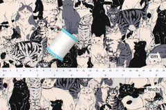 Japanese Fabric Maru Cat and Co - black - 50cm