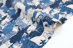 Japanese Fabric Maru Cat and Co - blue - 50cm