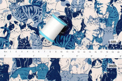Japanese Fabric Maru Cat and Co - blue - 50cm