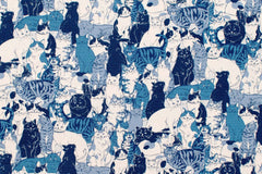 Japanese Fabric Maru Cat and Co - blue - 50cm