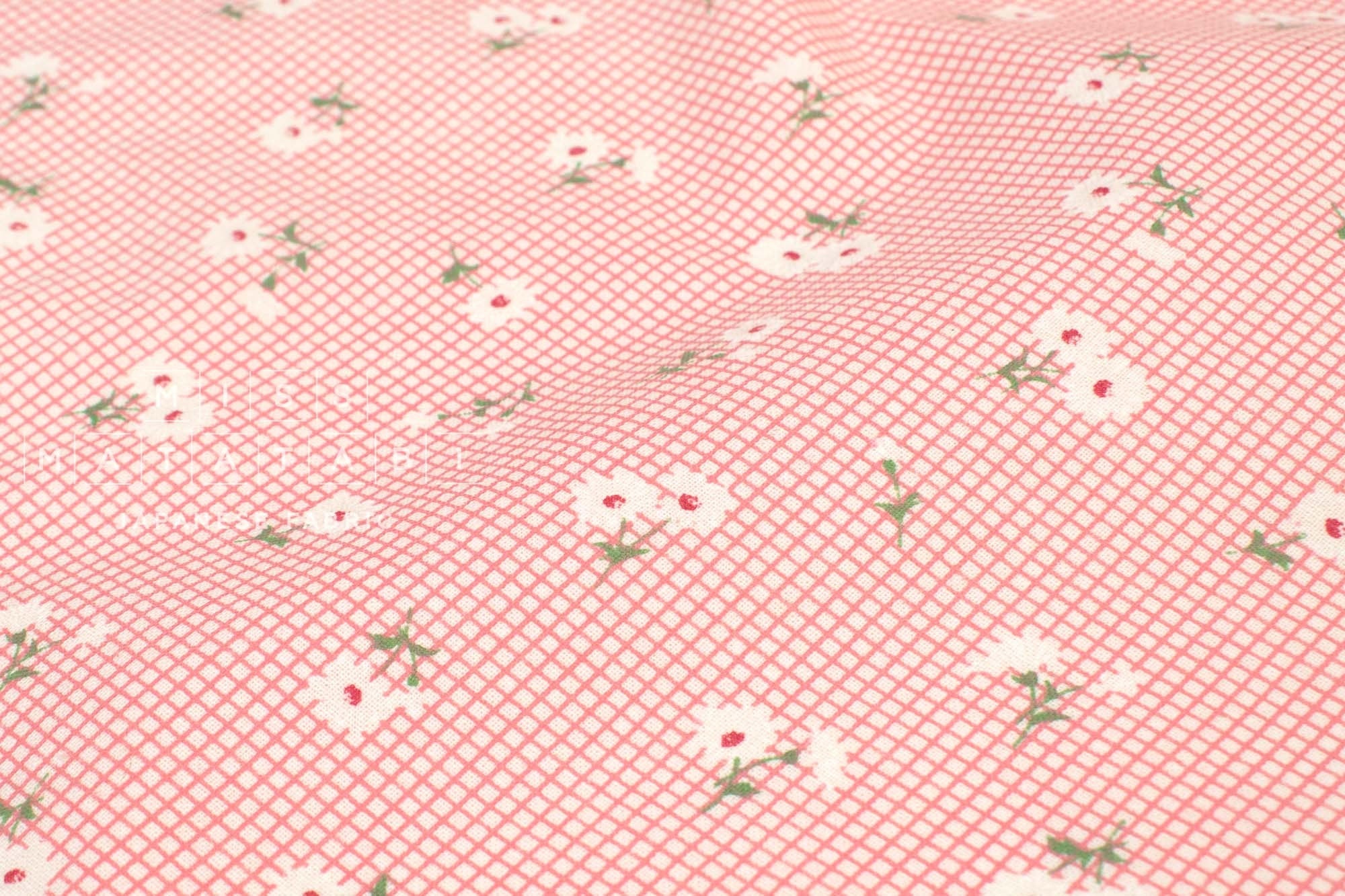 Japanese Fabric Daisy Grid - pink - 50cm