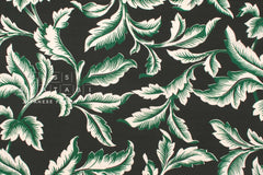 DEADSTOCK Japanese Fabric Rayon Fujiette Leaves - black, green - 50cm