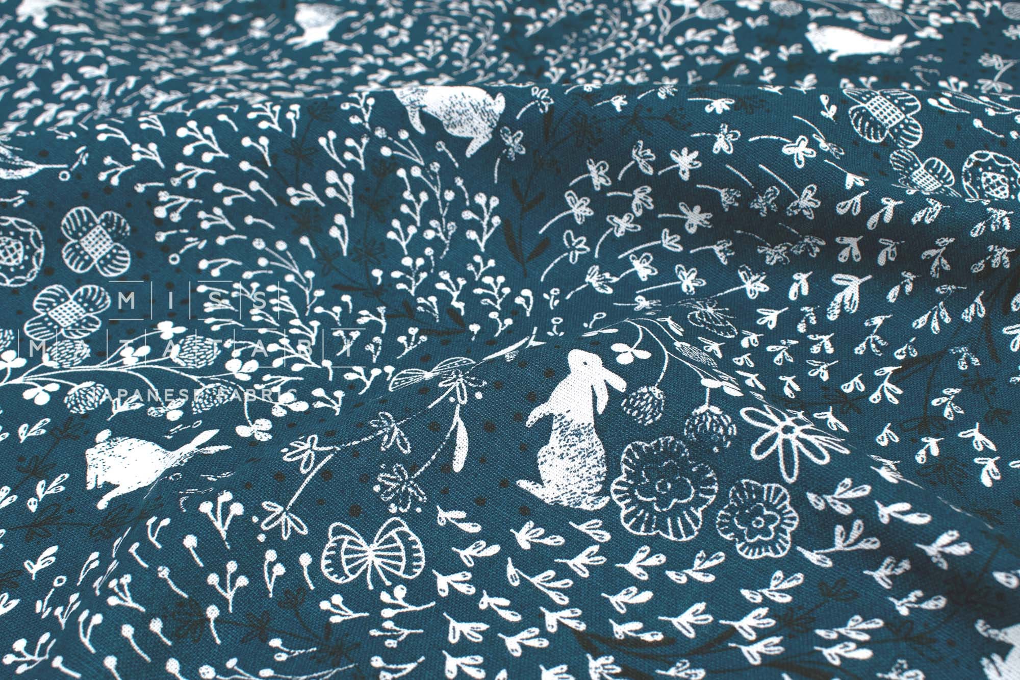 DEADSTOCK Japanese Fabric Canvas Spring Bunnies - blue - 50cm