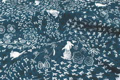 DEADSTOCK Japanese Fabric Canvas Spring Bunnies - blue - 50cm