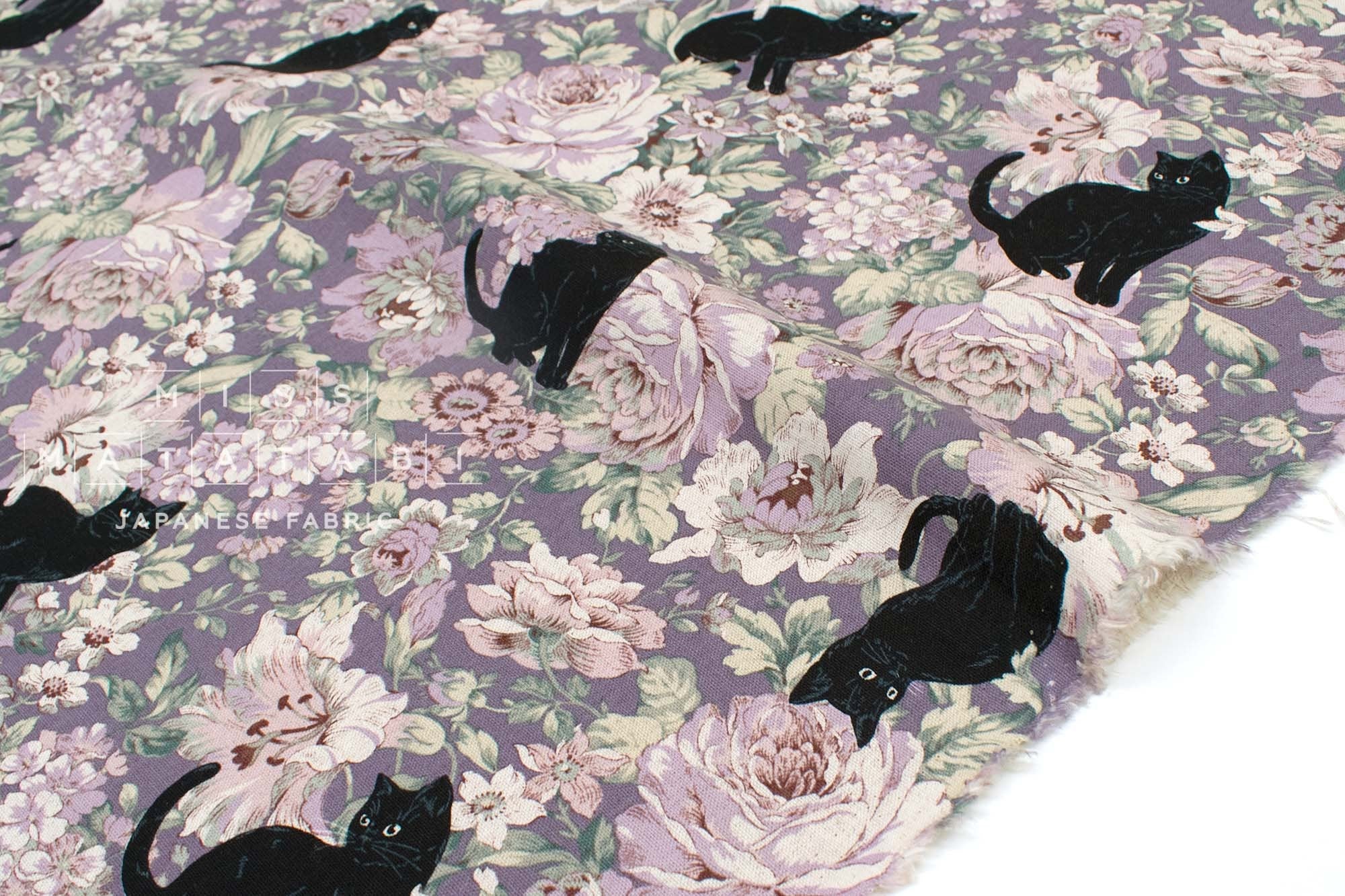 Japanese Fabric Boy Cat and Flowers - D - 50cm