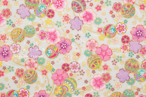 Japanese Fabric Metallic Gold Sakura Cherry Blossoms - greige - 50cm