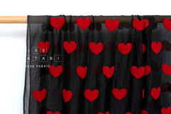 Japanese Fabric Punch Needling Style Heart Embroidery - black, red - 50cm