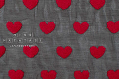 Japanese Fabric Punch Needling Style Heart Embroidery - black, red - 50cm