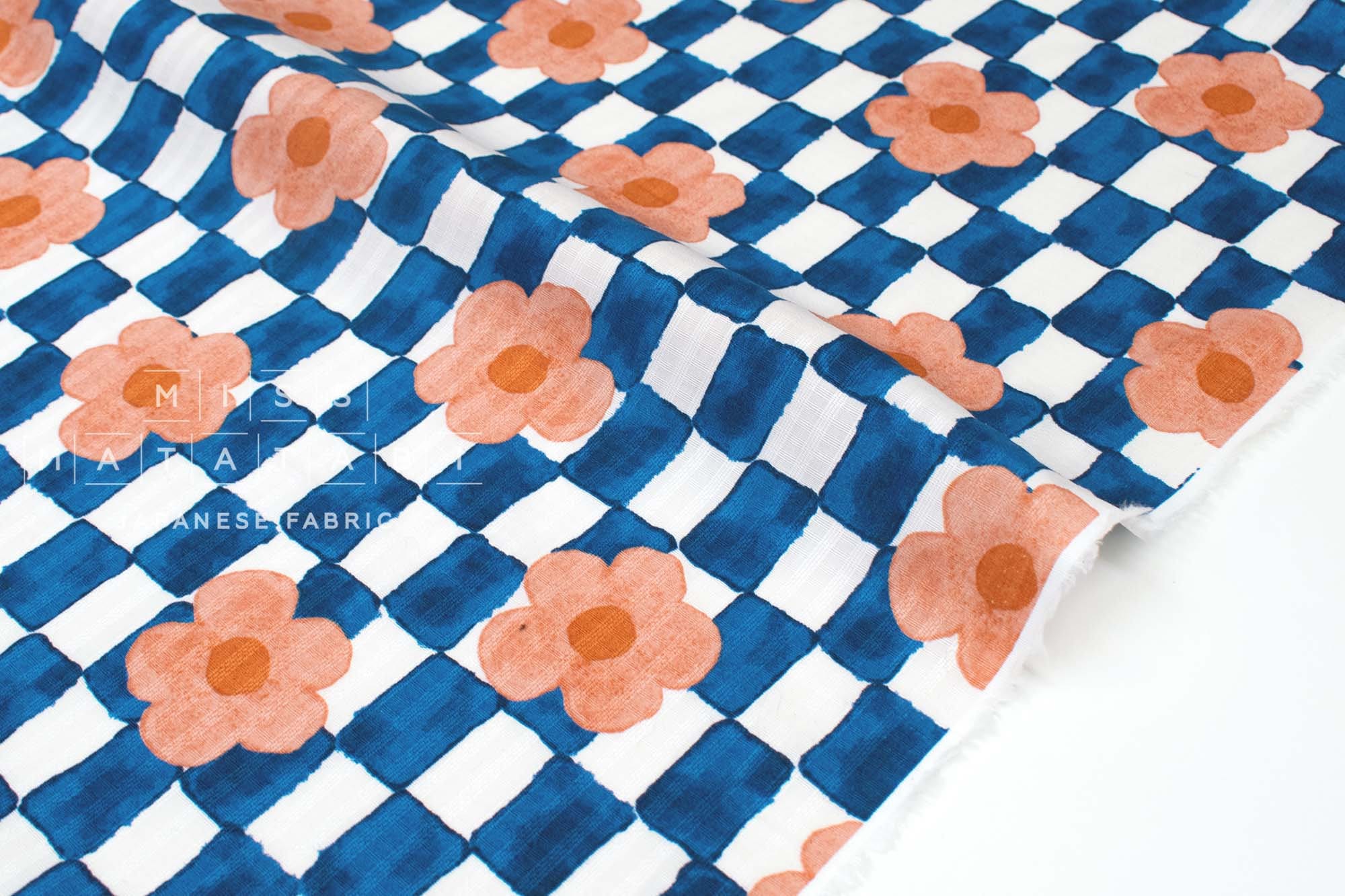 Japanese Fabric Ichimatsu Flowers - D - 50cm