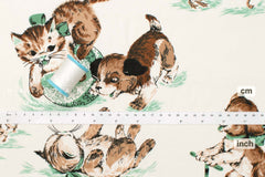 Japanese Fabric Storybook Puppy and Kitten - green - 50cm