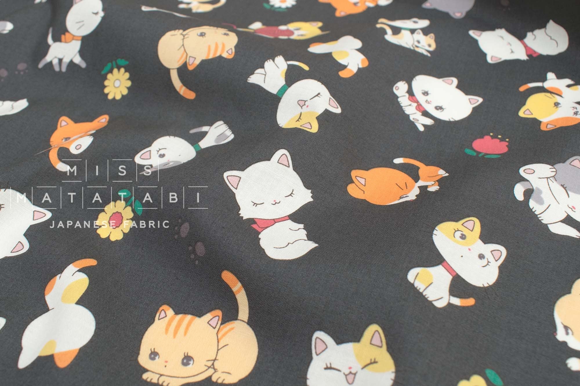 Japanese Fabric Retro Show Cats - 50cm