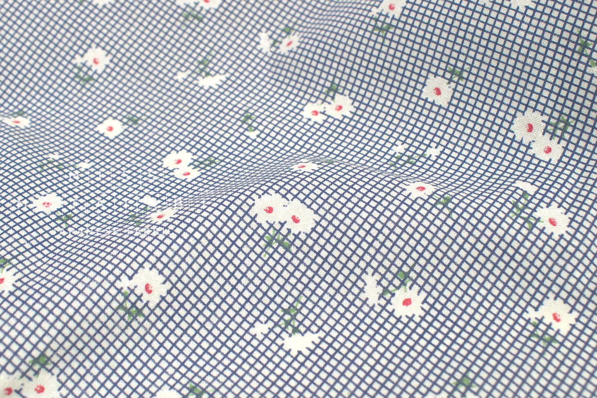 Japanese Fabric Daisy Grid - blue - 50cm