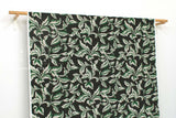 DEADSTOCK Japanese Fabric Rayon Fujiette Leaves - black, green - 50cm