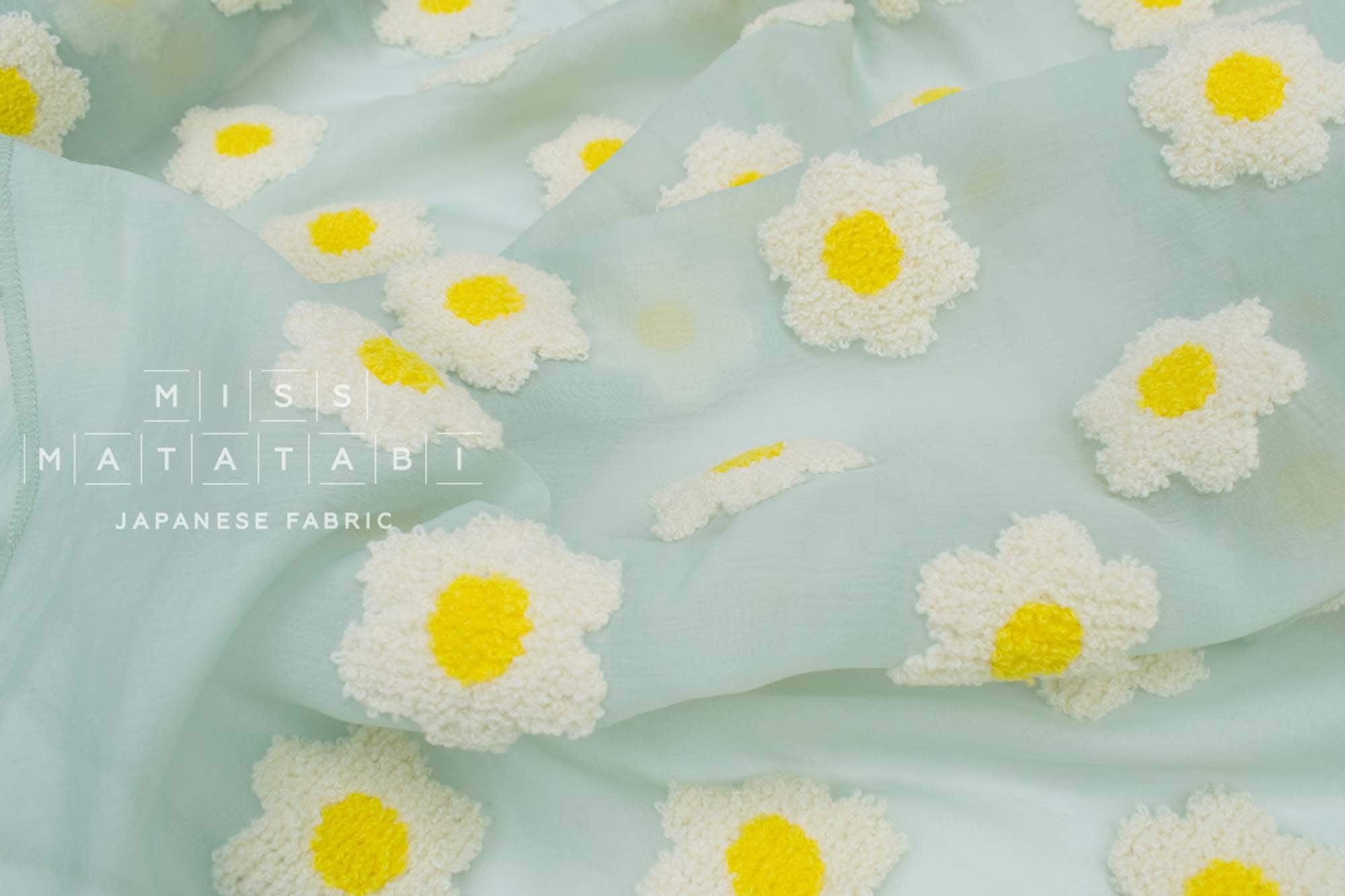 Japanese Fabric Punch Needling Style Flower Embroidery - sage mint - 50cm