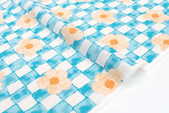 Japanese Fabric Ichimatsu Flowers - B - 50cm
