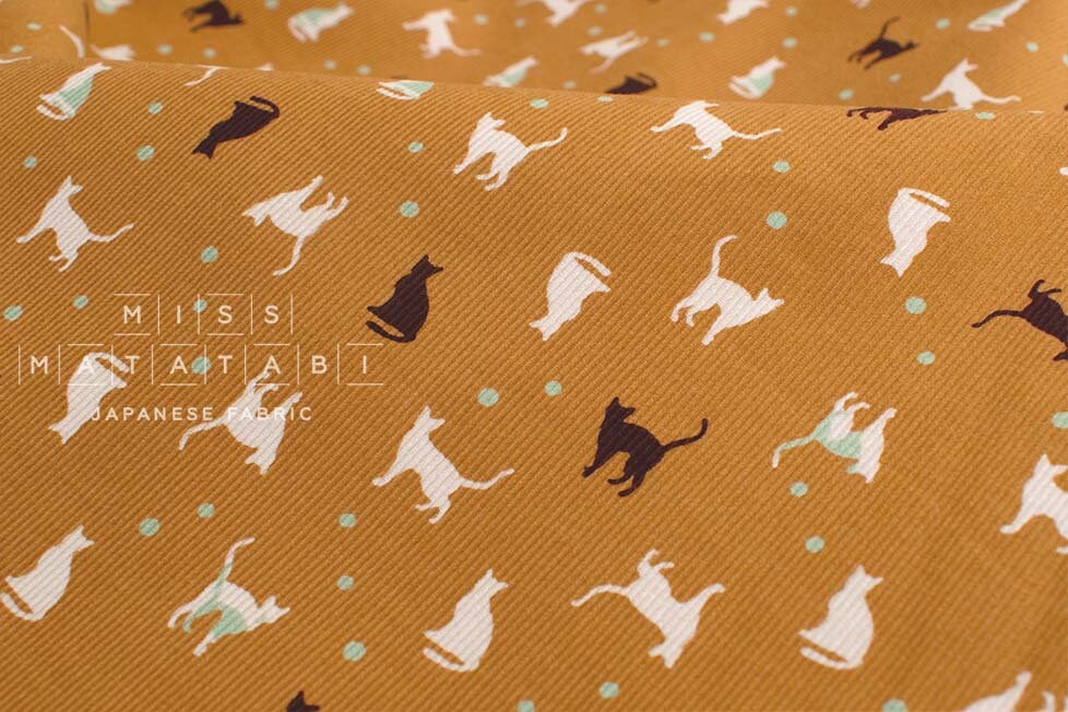 Japanese Fabric Corduroy Cats and Pindots - B - 50cm