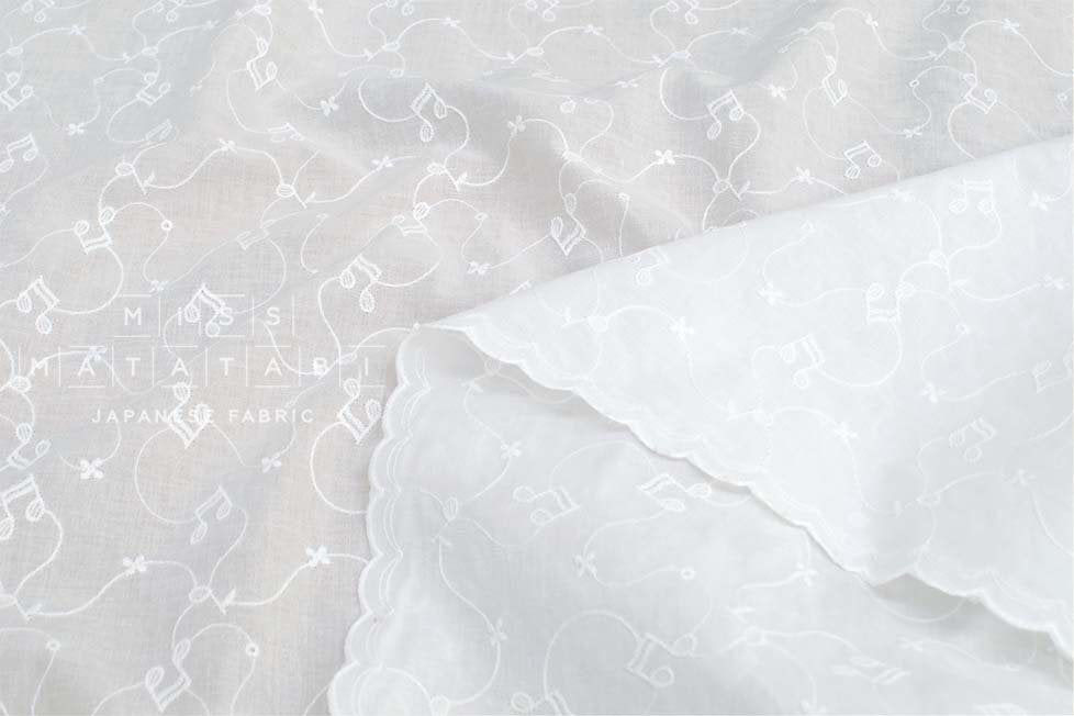 DEADSTOCK Japanese Fabric Embroidered Music Notes - off white - 50cm