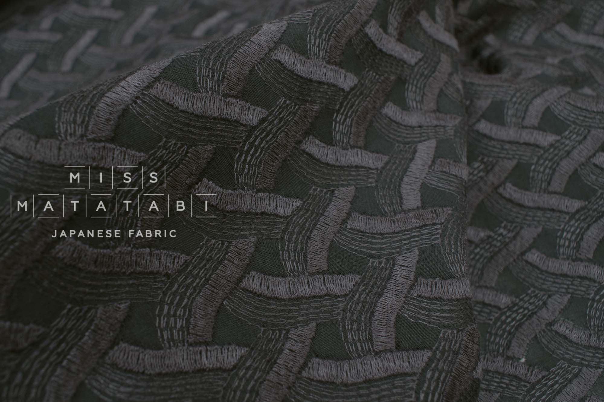 DEADSTOCK Japanese Fabric Embroidery - charcoal - 50cm