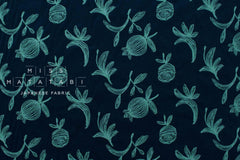 Japanese Fabric Embroidered Corduroy - navy blue, green - 50cm