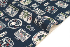 Japanese Fabric Vintage Sake Labels - dark blue - 50cm