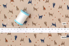 Japanese Fabric Corduroy Cats and Pindots - A - 50cm