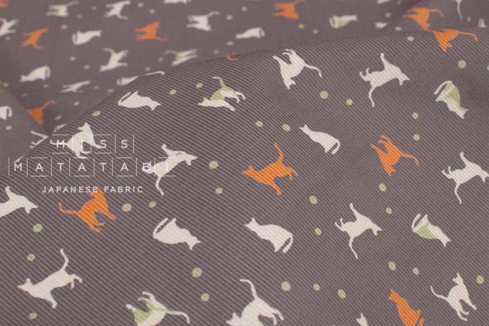 Japanese Fabric Corduroy Cats and Pindots - C - 50cm
