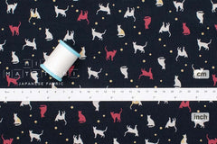 Japanese Fabric Corduroy Cats and Pindots - E - 50cm