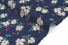 DEADSTOCK Japanese Fabric Strawberry Blossoms - navy blue - 50cm