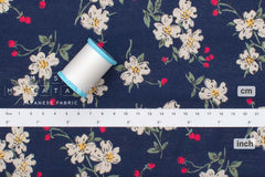 DEADSTOCK Japanese Fabric Strawberry Blossoms - navy blue - 50cm