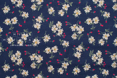 DEADSTOCK Japanese Fabric Strawberry Blossoms - navy blue - 50cm