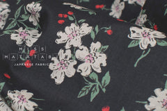 DEADSTOCK Japanese Fabric Strawberry Blossoms - black - 50cm