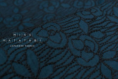 Japanese Fabric Embroidered Cotton Lawn - Rose - black, navy blue 50cm