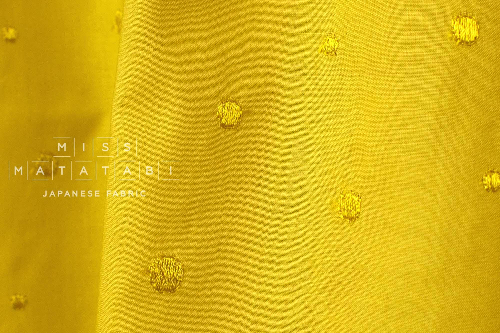 Japanese Fabric Embroidered Cotton Lawn Dots - gold yellow - 50cm