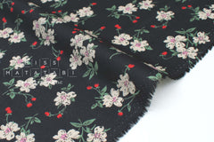 DEADSTOCK Japanese Fabric Strawberry Blossoms - black - 50cm