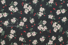 DEADSTOCK Japanese Fabric Strawberry Blossoms - black - 50cm