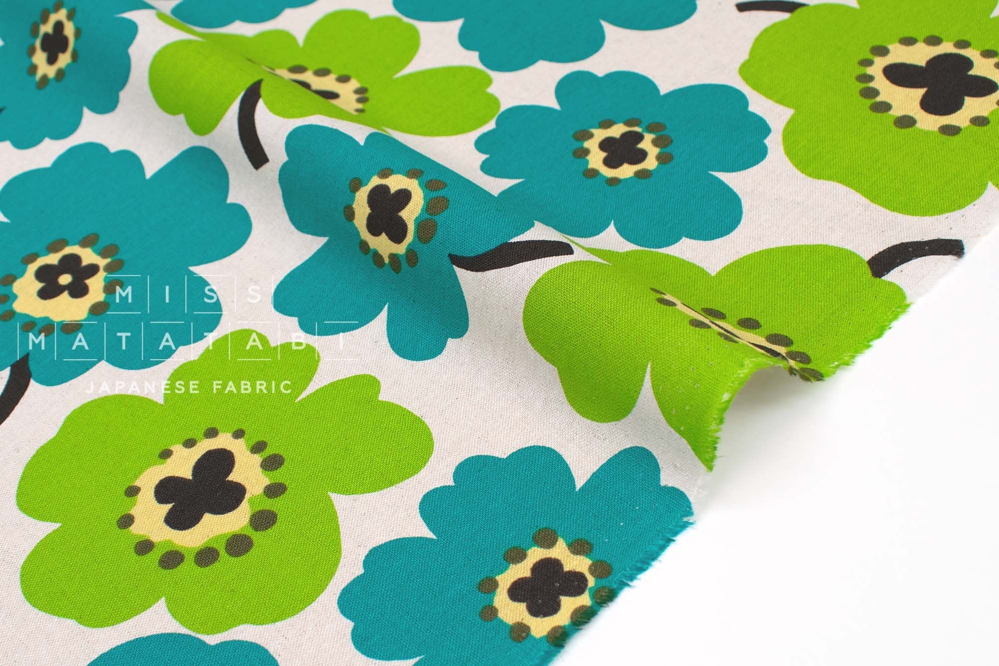 DEADSTOCK Japanese Fabric Canvas Big Poppy - green - 50cm