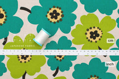 DEADSTOCK Japanese Fabric Canvas Big Poppy - green - 50cm