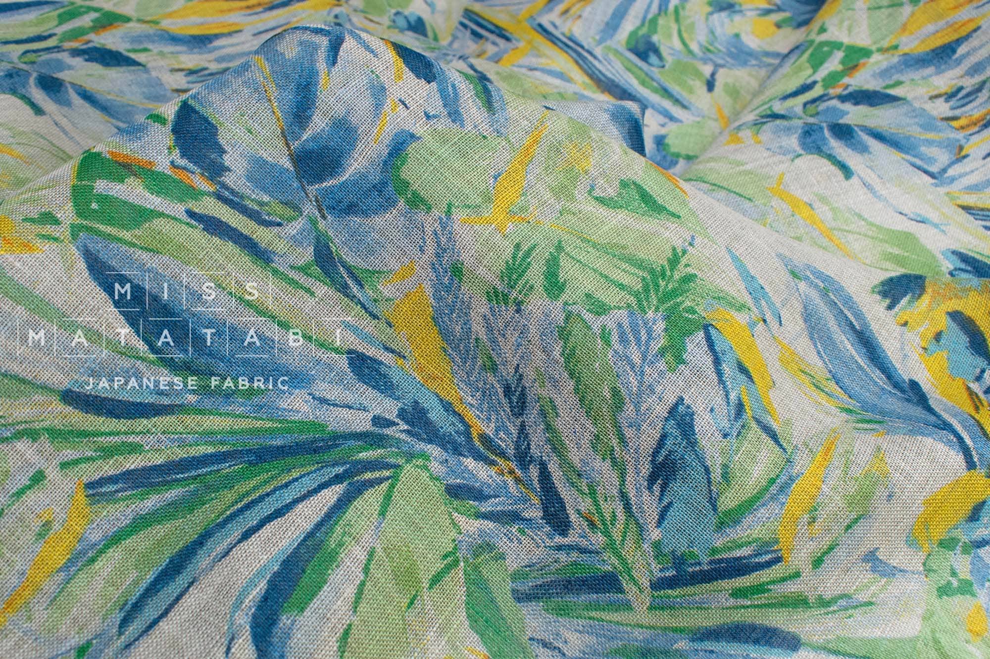 DEADSTOCK Japanese Fabric Palms linen voile - B - 50cm