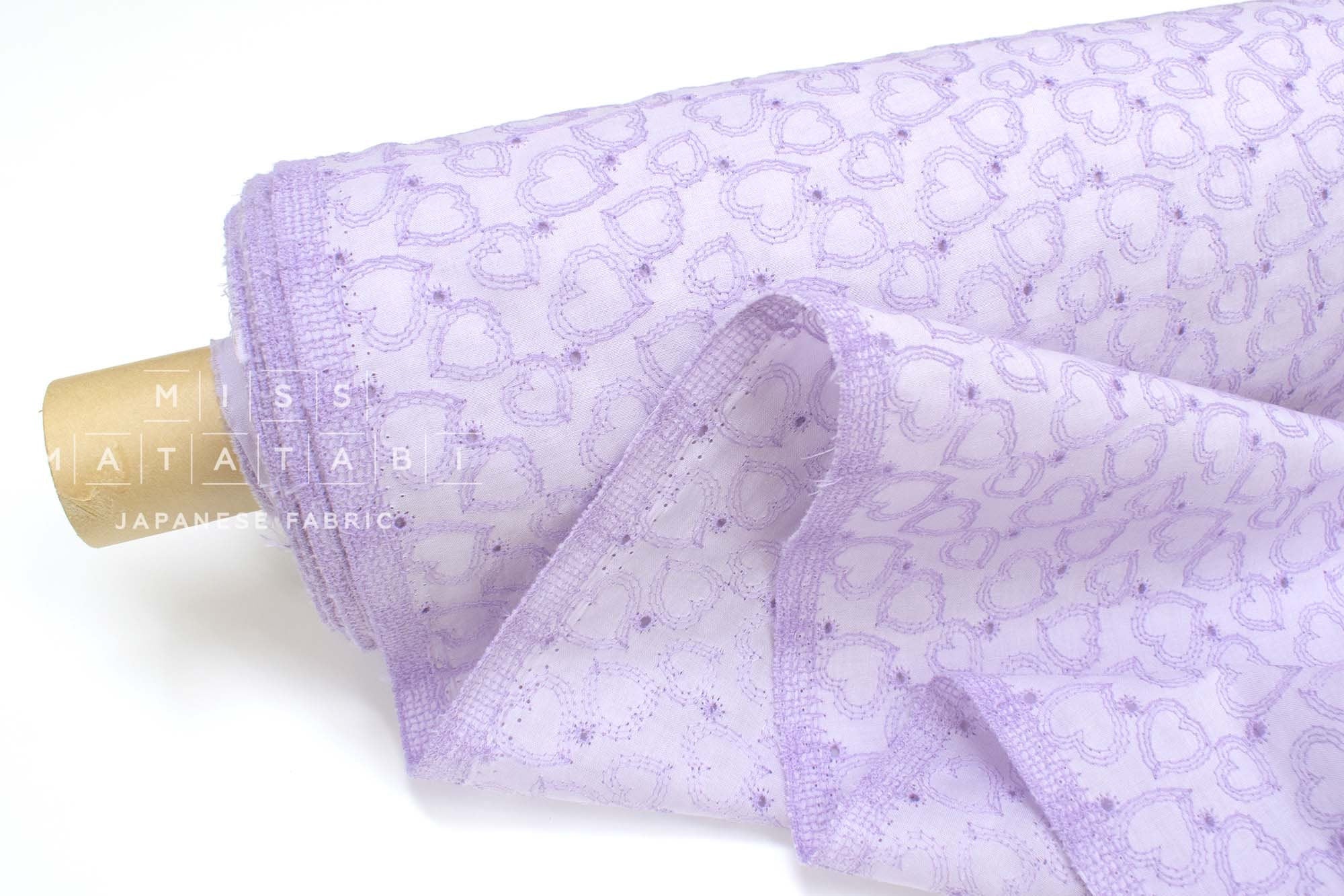 Japanese Fabric Embroidered Cotton Lawn - Love Hearts - 50cm