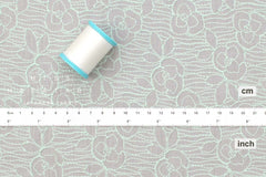 Japanese Fabric Embroidered Cotton Lawn - Rose - mint, grey 50cm