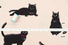 Japanese Fabric Giant Cats - black, cream - 50cm