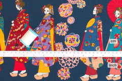 Japanese Fabric Maiko Border Dobby - dark navy - 60cm