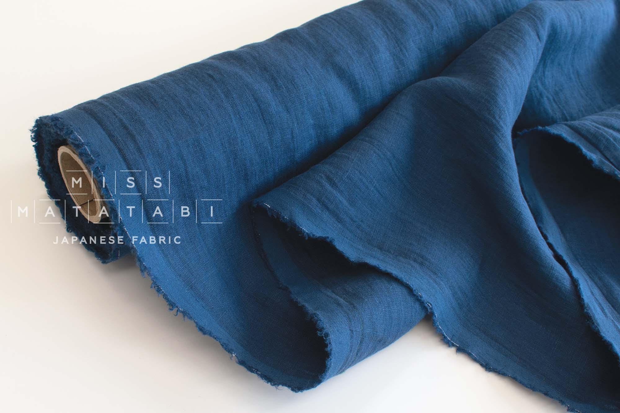 DEADSTOCK Japanese Fabric Shokunin Collection Azumadaki Linen - blue - 50cm