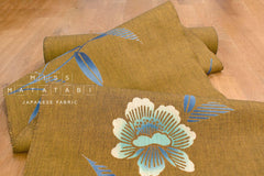 Shokunin Collection Hand-printed Chusen Japanese Yukata Fabric - Peony karashi - 50cm