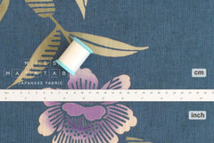 Shokunin Collection Hand-printed Chusen Japanese Yukata Fabric - Peony blue - 50cm