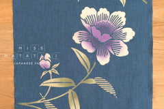 Shokunin Collection Hand-printed Chusen Japanese Yukata Fabric - Peony blue - 50cm