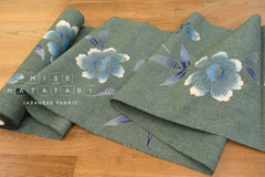 Shokunin Collection Hand-printed Chusen Japanese Yukata Fabric - Peony green - 50cm