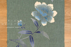 Shokunin Collection Hand-printed Chusen Japanese Yukata Fabric - Peony green - 50cm