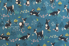 DEADSTOCK Japanese Fabric Woodland Creatures II - teal blue - 50cm