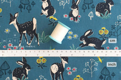DEADSTOCK Japanese Fabric Woodland Creatures II - teal blue - 50cm